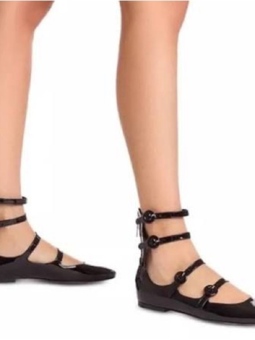 Larroude Patent Black Strappy Alexa Flats